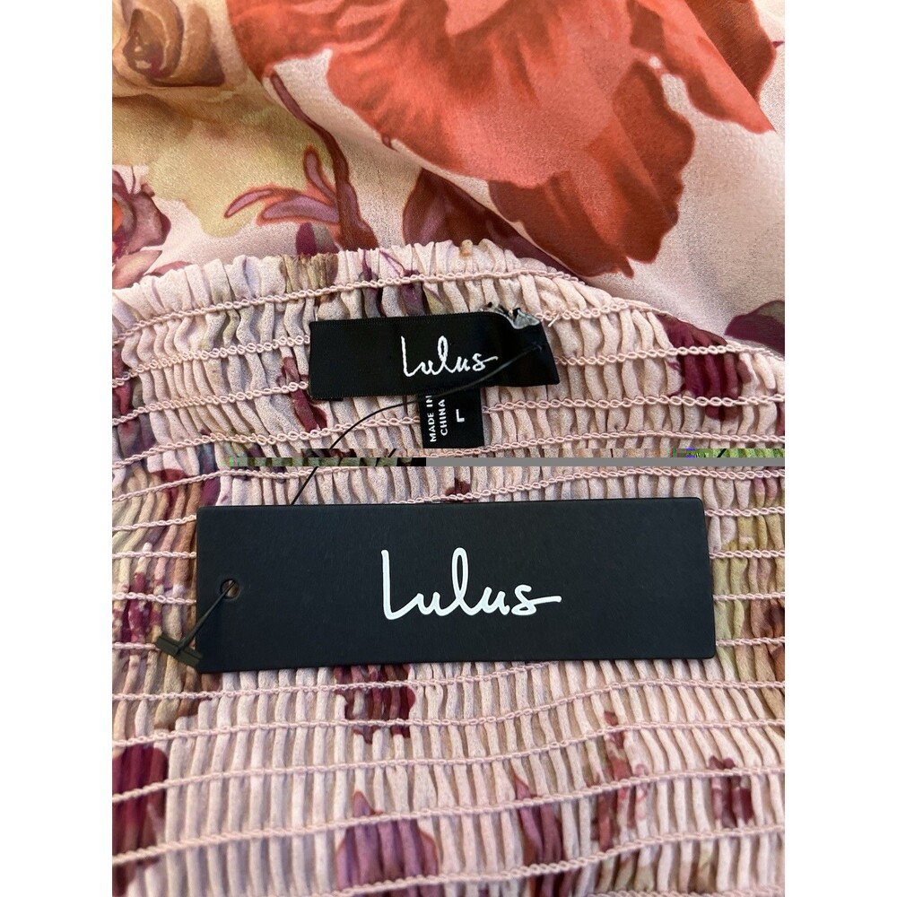 Lulus Summer Invite Midi Dress Blush Rose Tie Strap Tiered Size L NWT - Picture 8 of 9